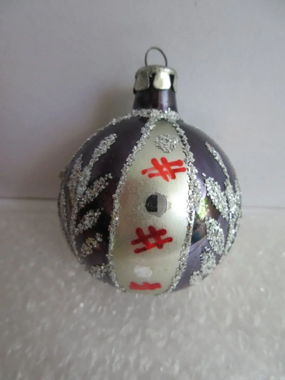 5 Polish Blown Glass Christmas Ornament Hand Painted Poland Glitter Vtg